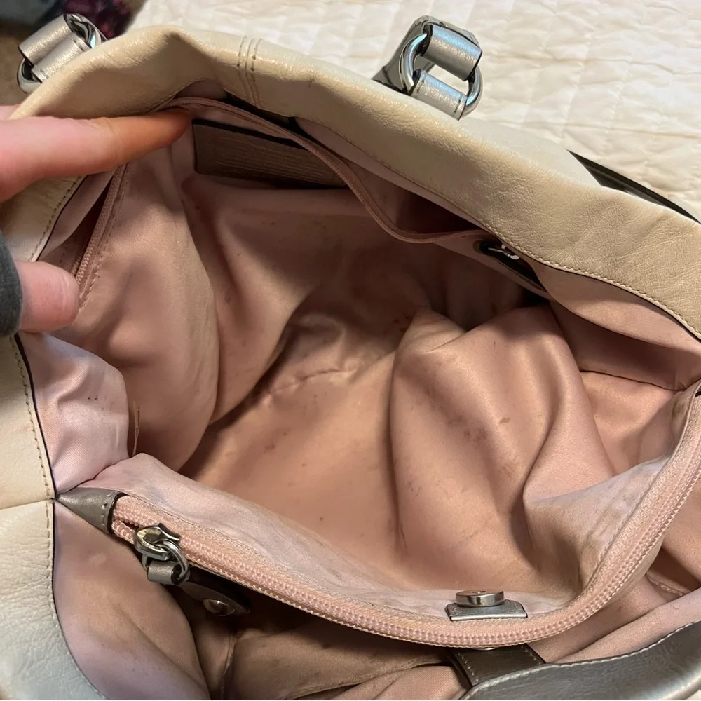 COACH Ashley Ivory Leather Shoulder Bag Convertible Satchel Handbag Carryall